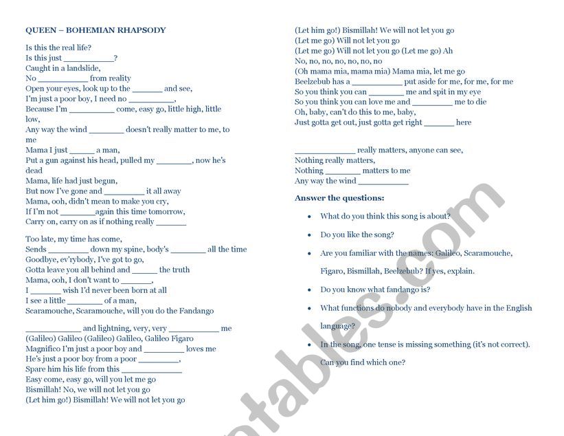 Song By Queen worksheet
