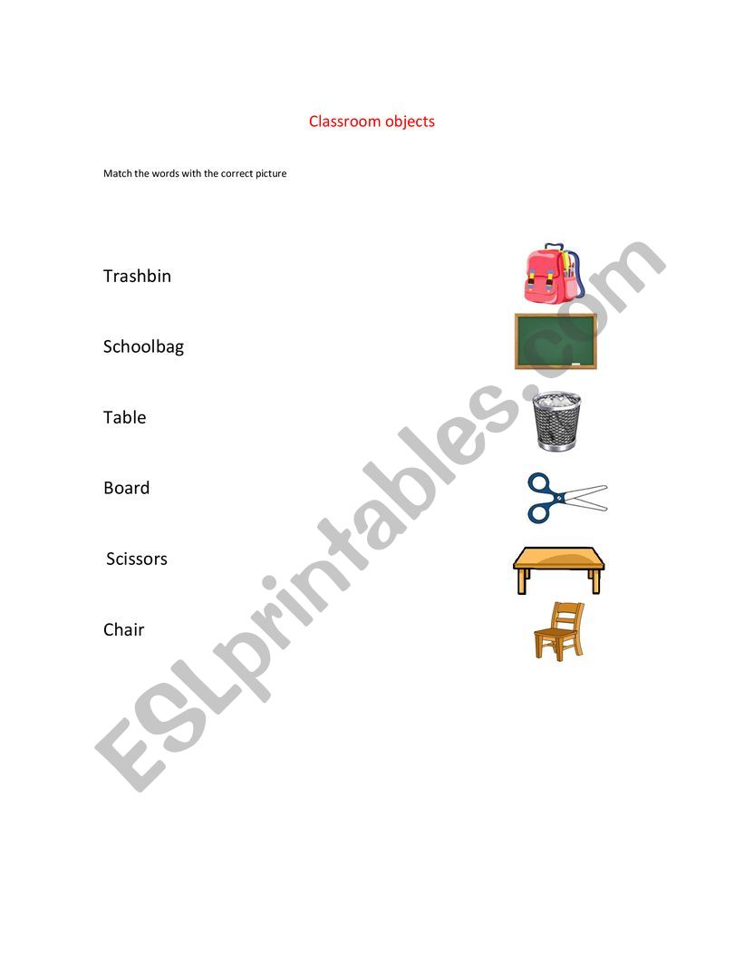 Classroom objects worksheet