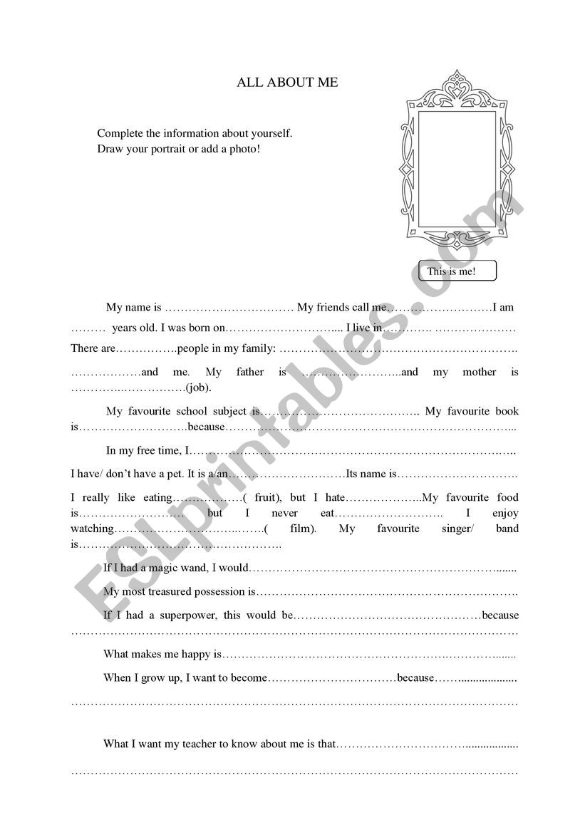 All about me worksheet