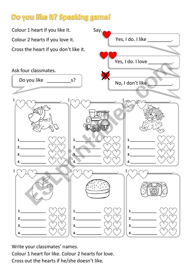 Do you like it? Speaking game worksheet