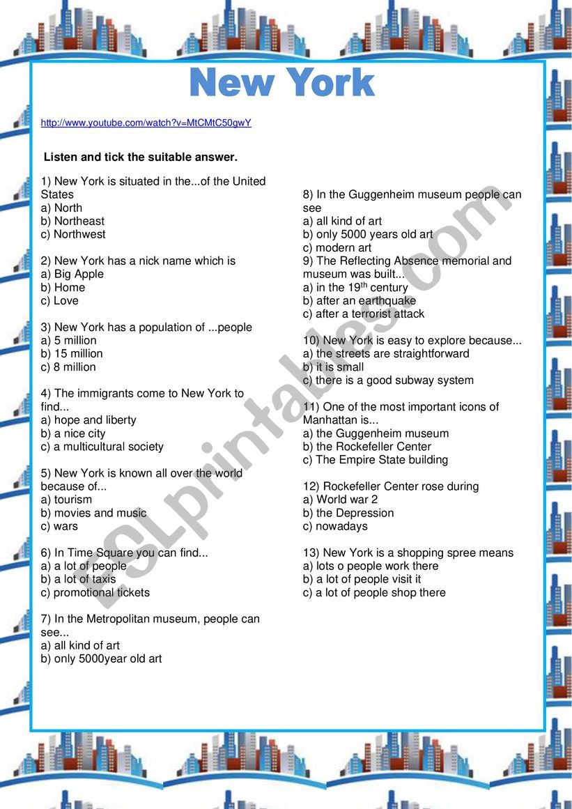 Listening - New York Tourisme worksheet