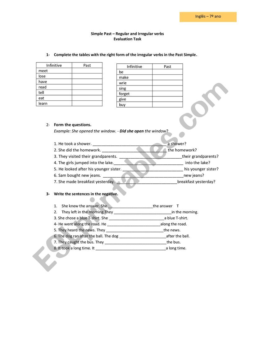 Simple past worksheet