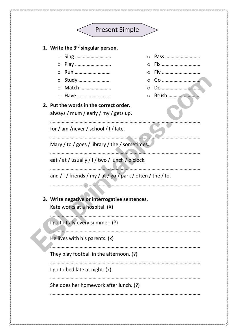 present simple worksheet