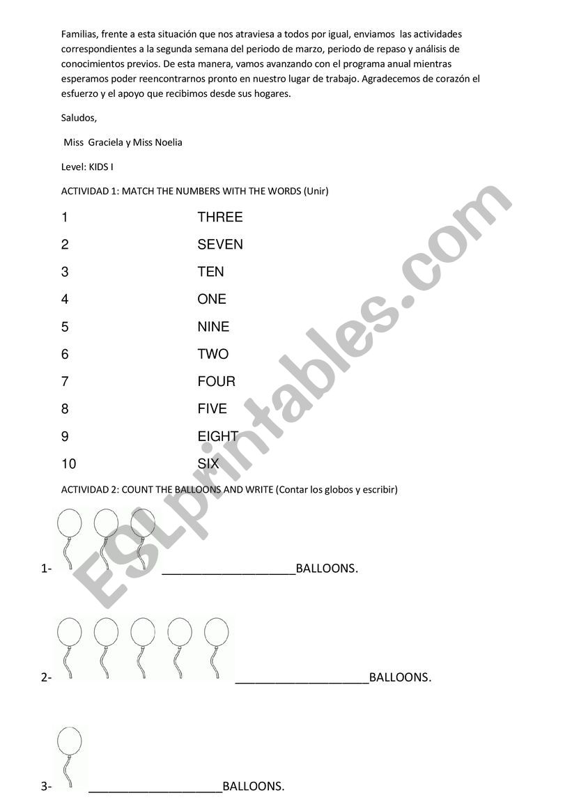 Excercises worksheet