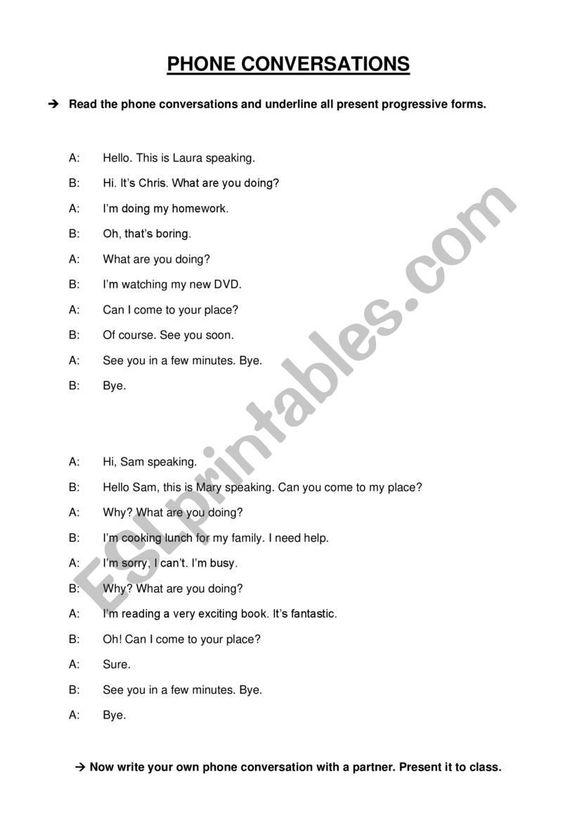 phone conversations worksheet