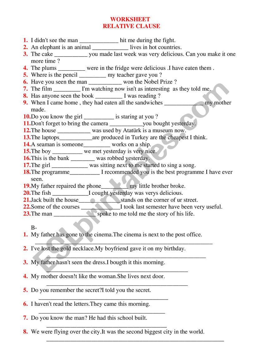 Relative clause worksheet