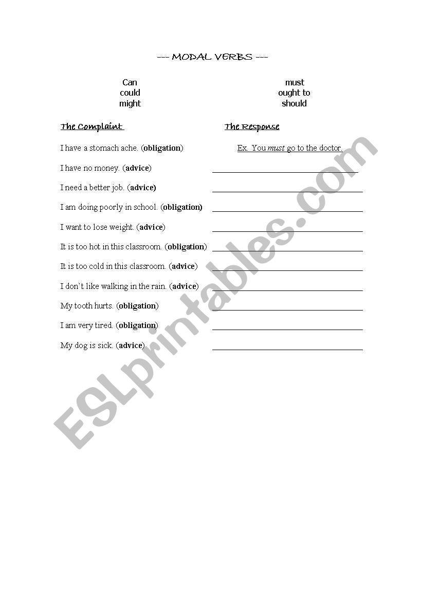 Modal Verbs -- Complaints and Responses