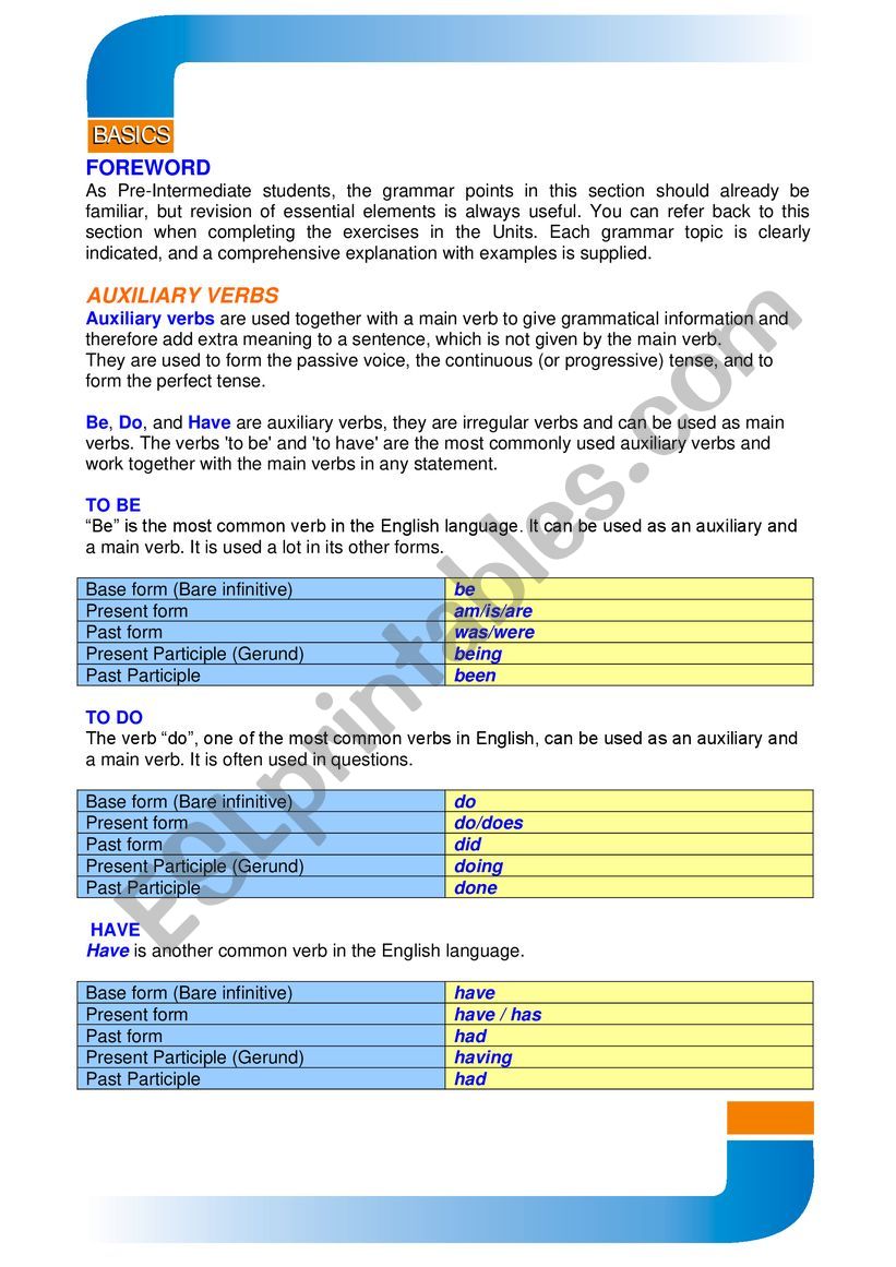 B1 Essential Grammar  worksheet