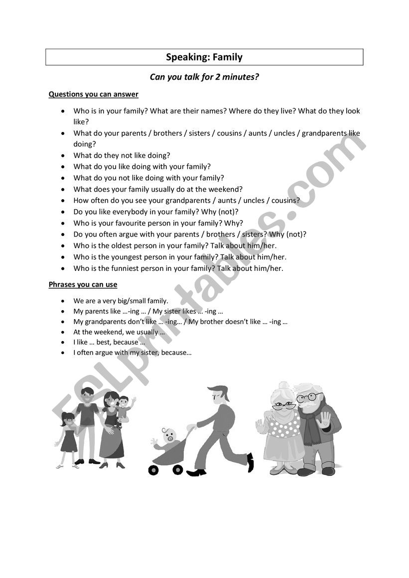 Prompt card (speaking): family