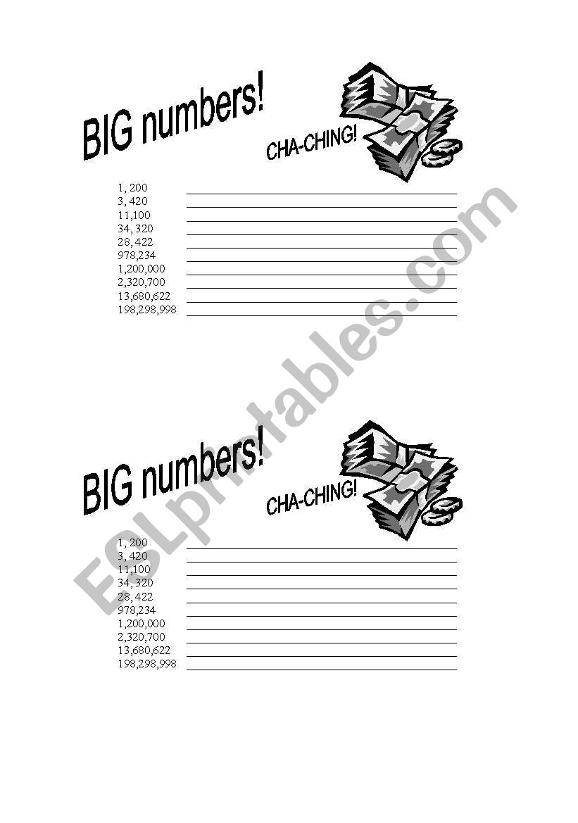 Big Numbers worksheet worksheet