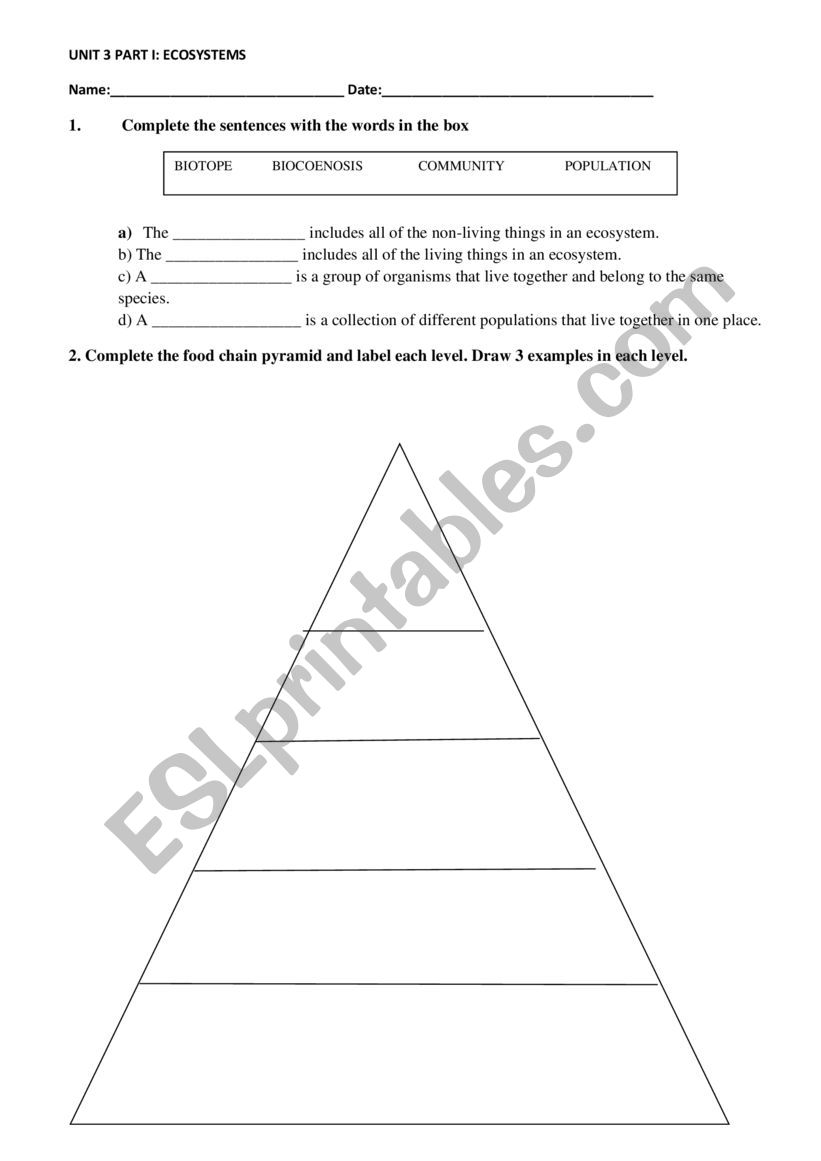 ECOSYSTEMS TEST worksheet