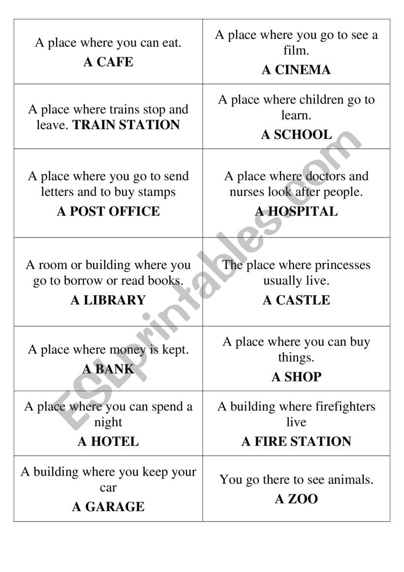 BUILDINGS guessing game worksheet