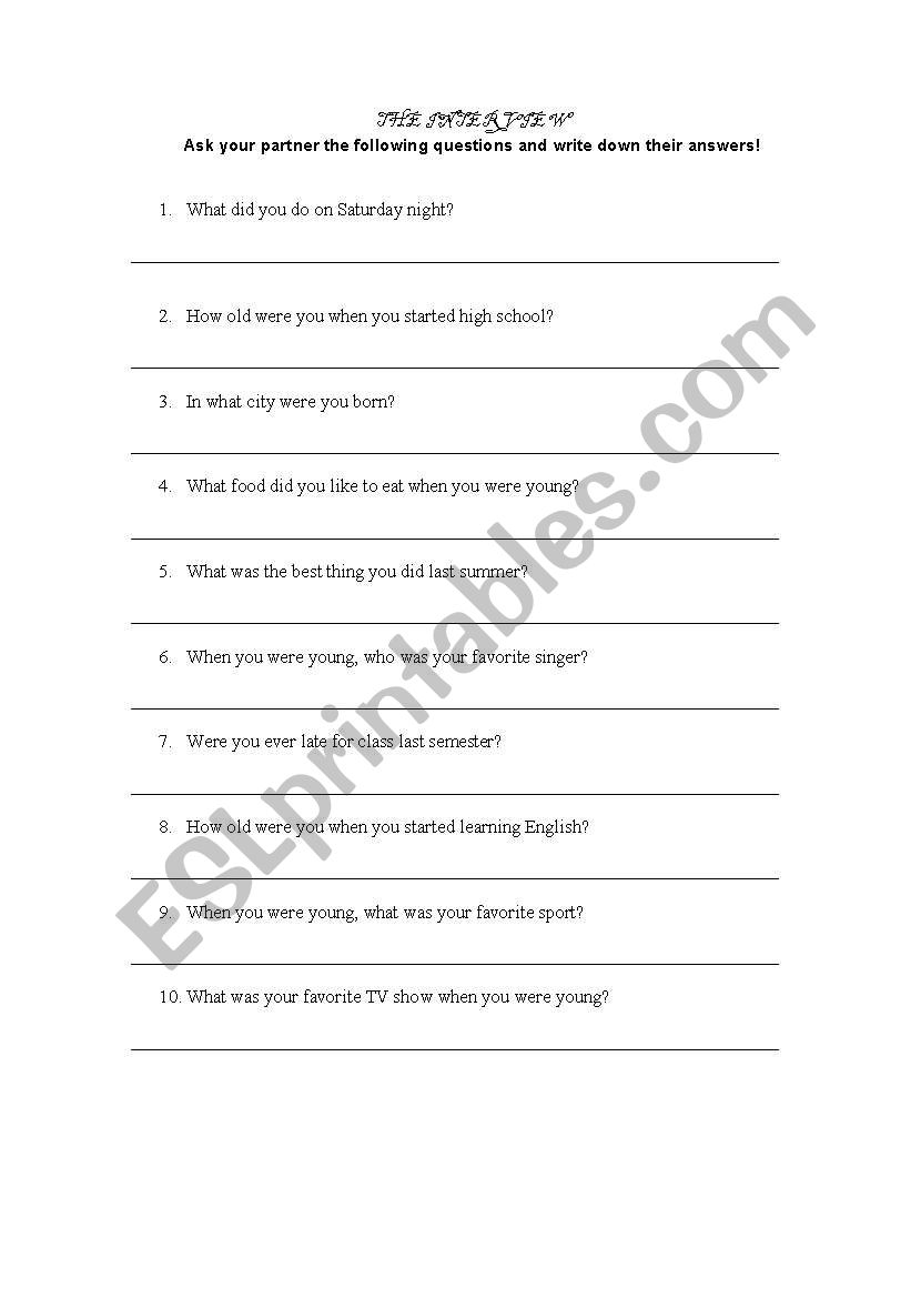 Simple Past Interview worksheet