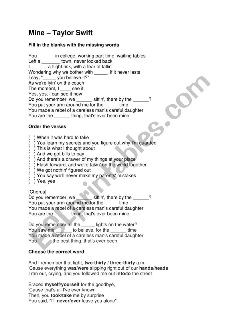 TAYLOR SWIFT - MINE - RANDOM ACTIVITIES