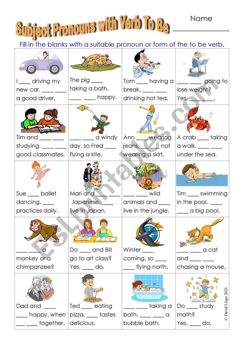 Pronouns with Verb To Be and answer key