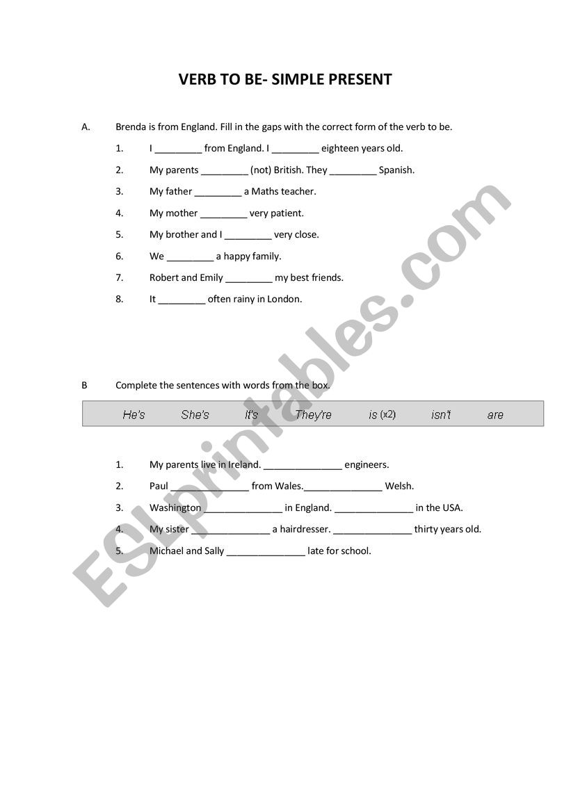 Verb To Be- Simple Present worksheet