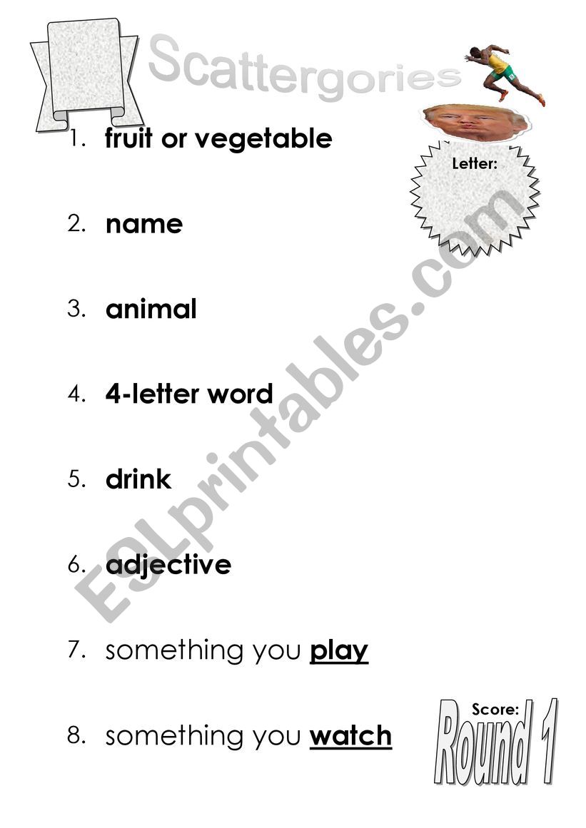 Scattergories Activity - 6 worksheets