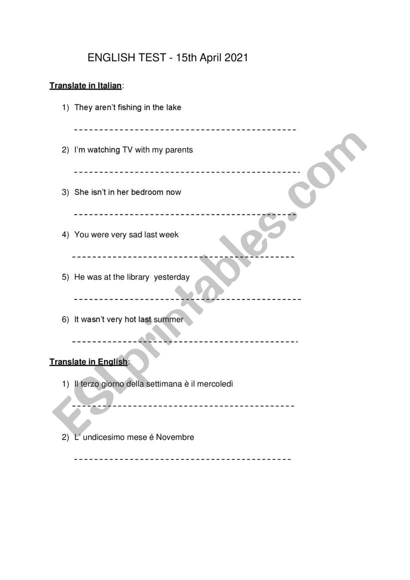 Writing test primary school worksheet