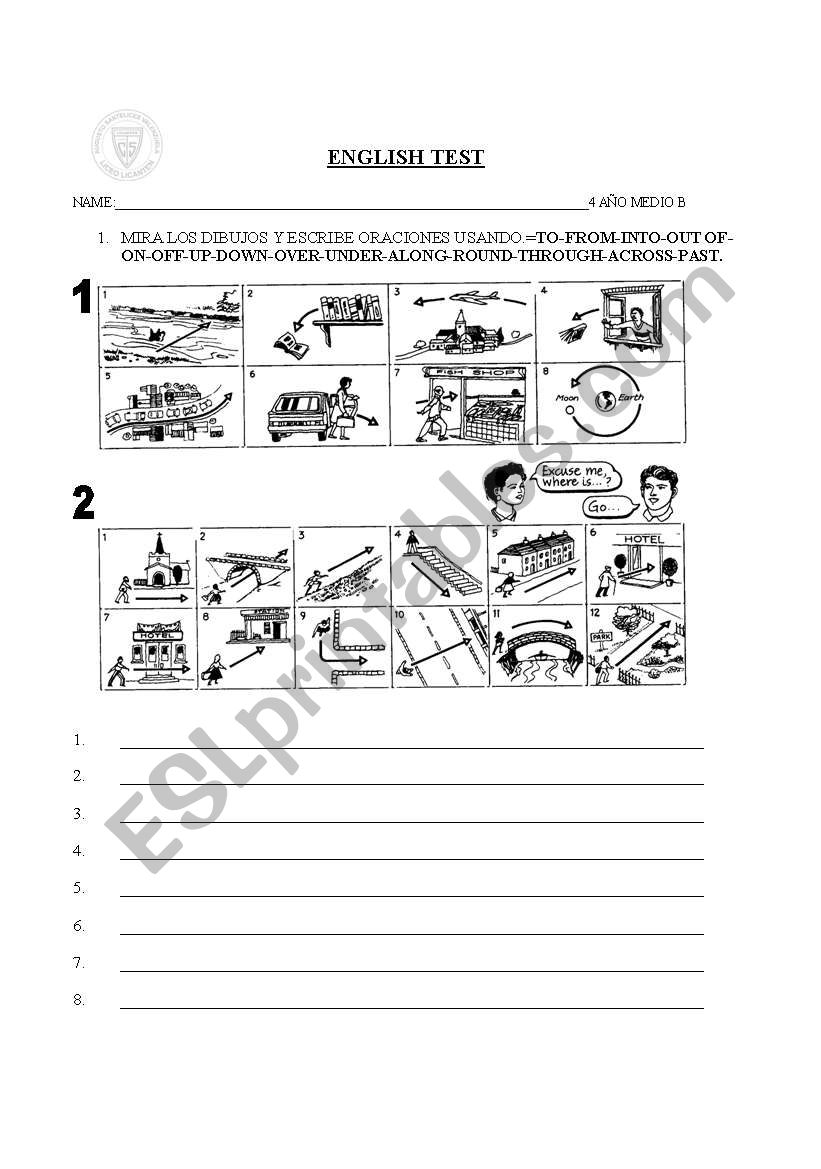 test prepositions worksheet