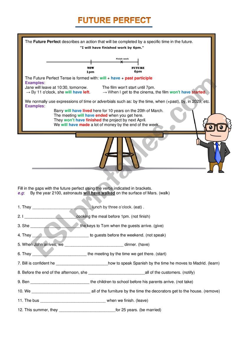 Future Perfect Exercises worksheet