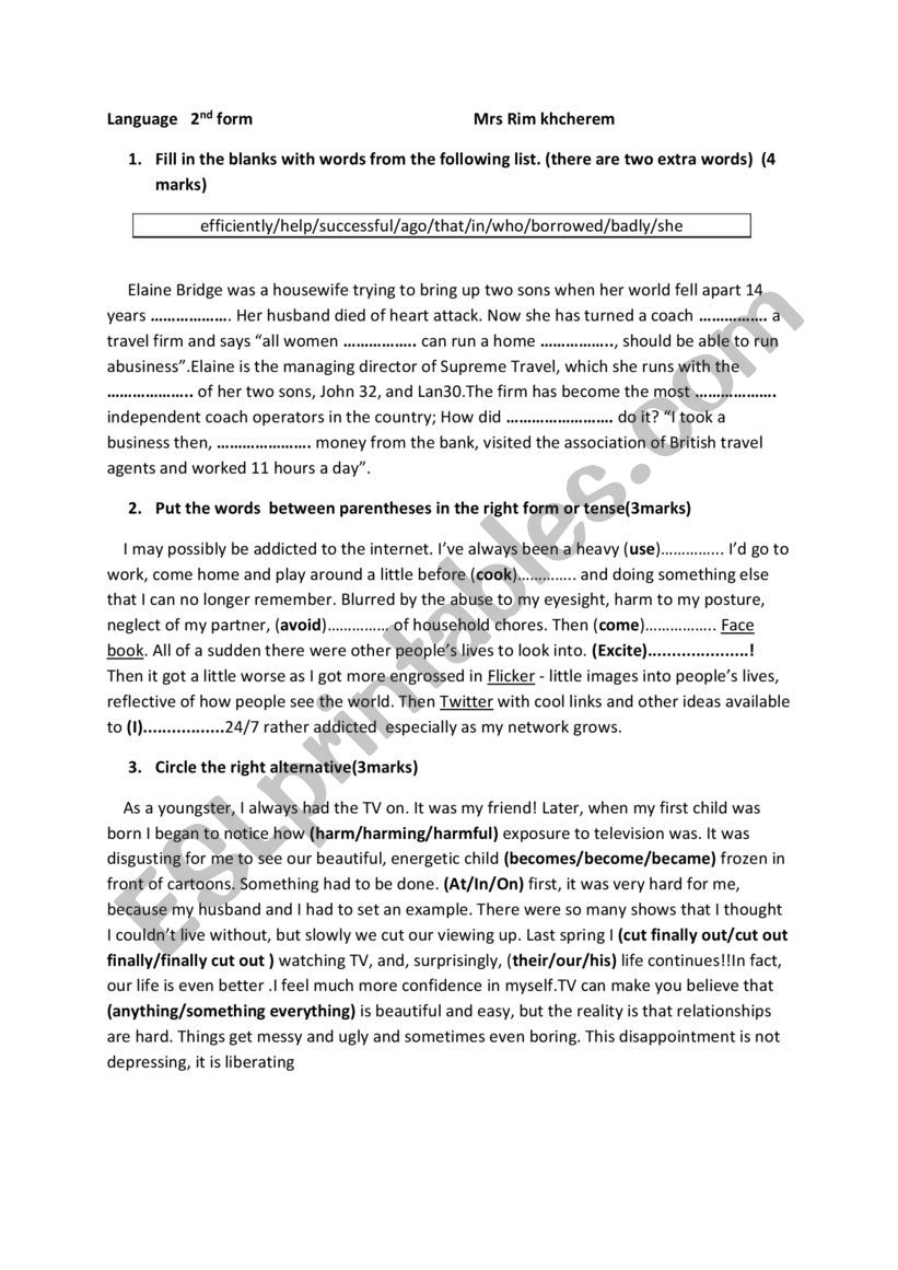2nd form worksheet