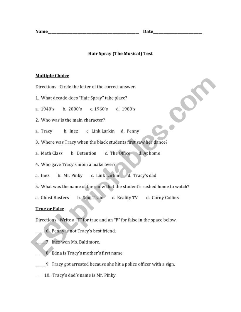 Hair Spray the Musical Questions Hair Spray the Musical Questions