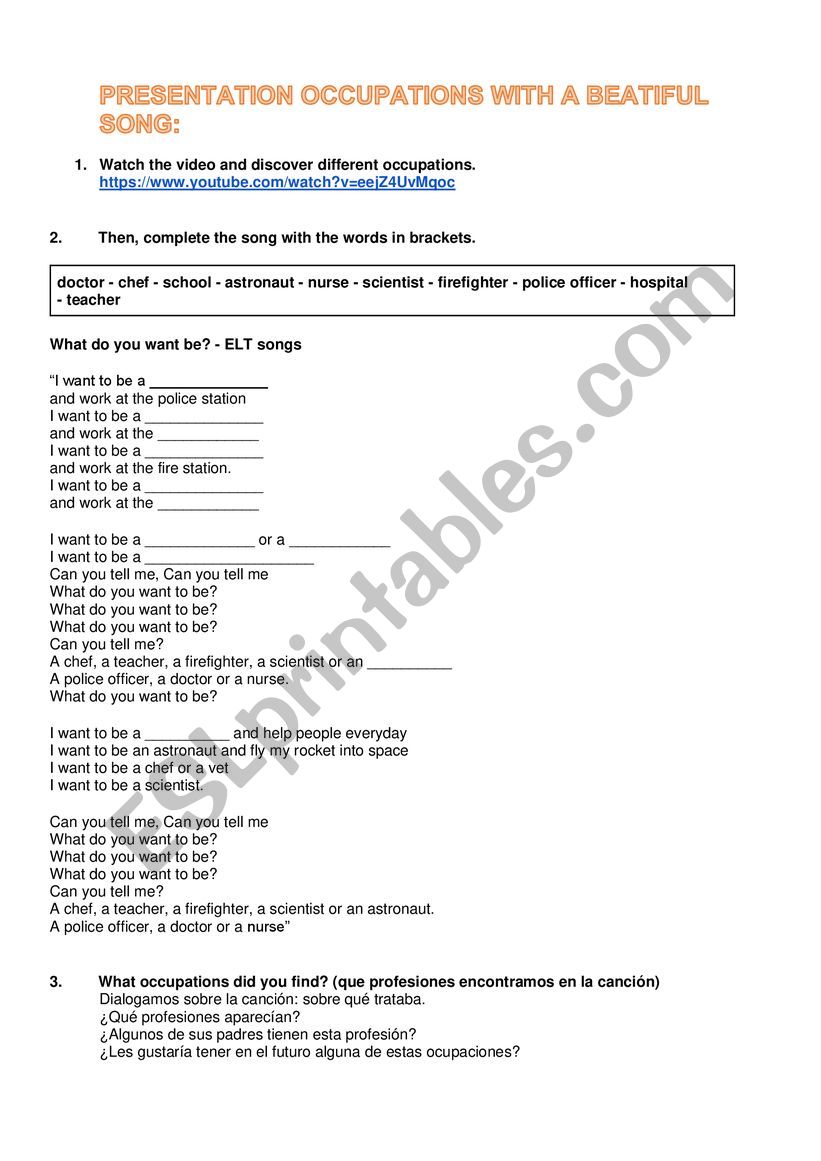 Jobs and occupations worksheet