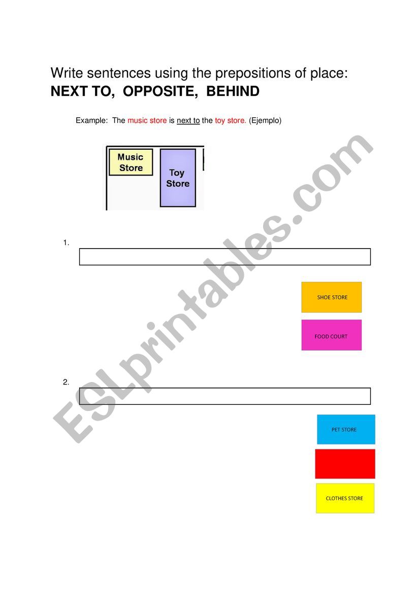 Prepositions of place worksheet