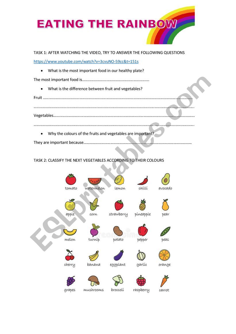 EATING THE RAINBOW worksheet