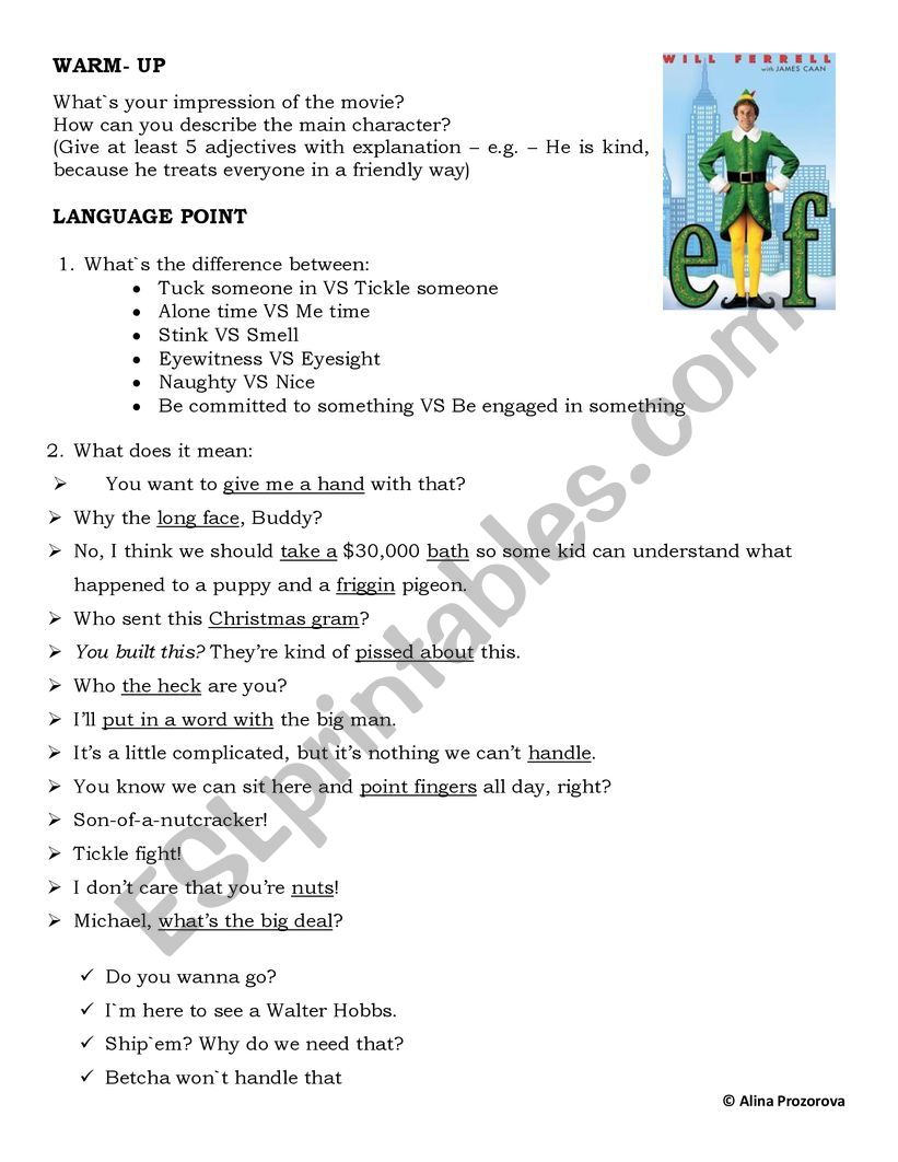 The Elf movie worksheet  worksheet