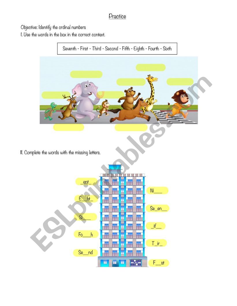 ordinal numbers worksheet