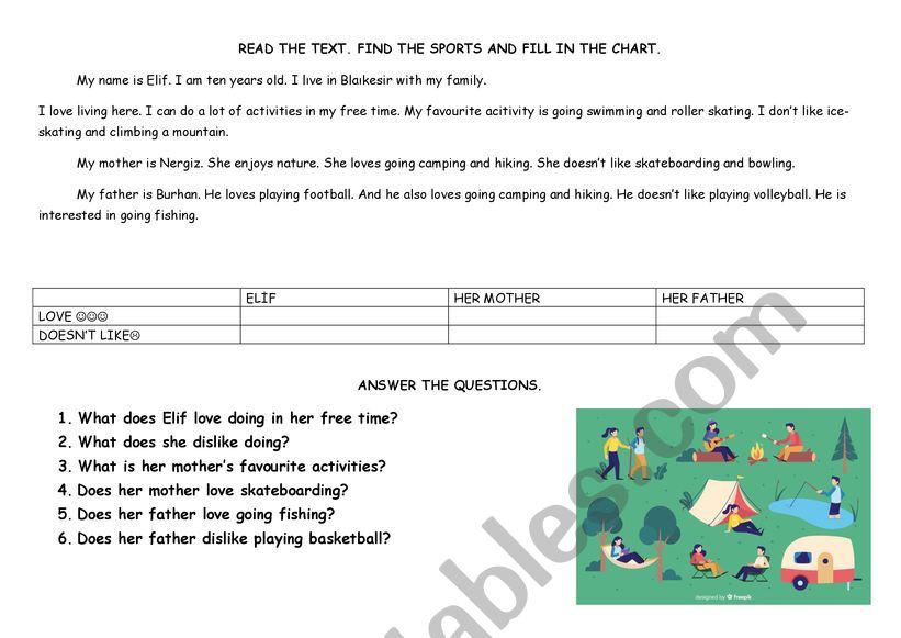 READING COMPREHENSION worksheet