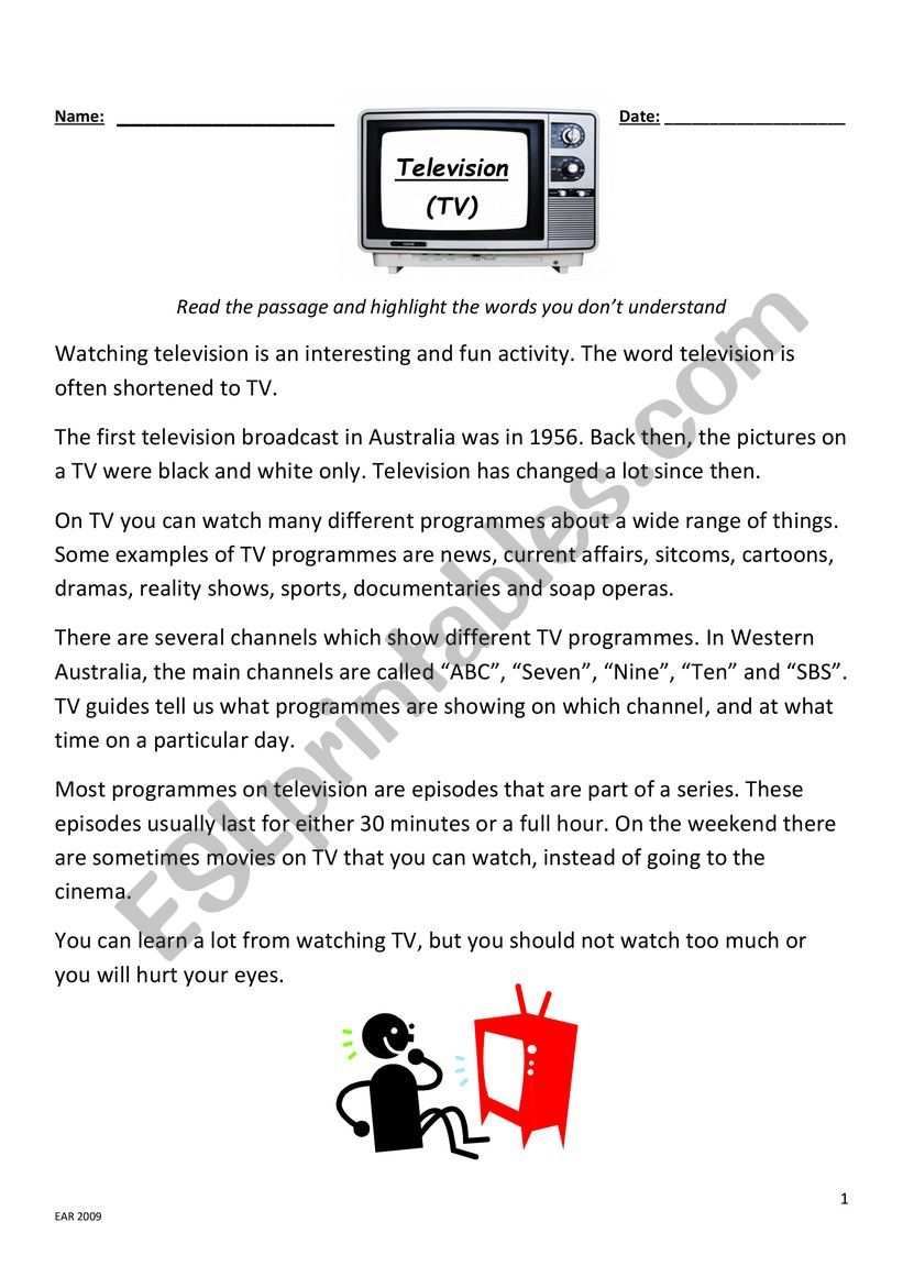 Television  worksheet