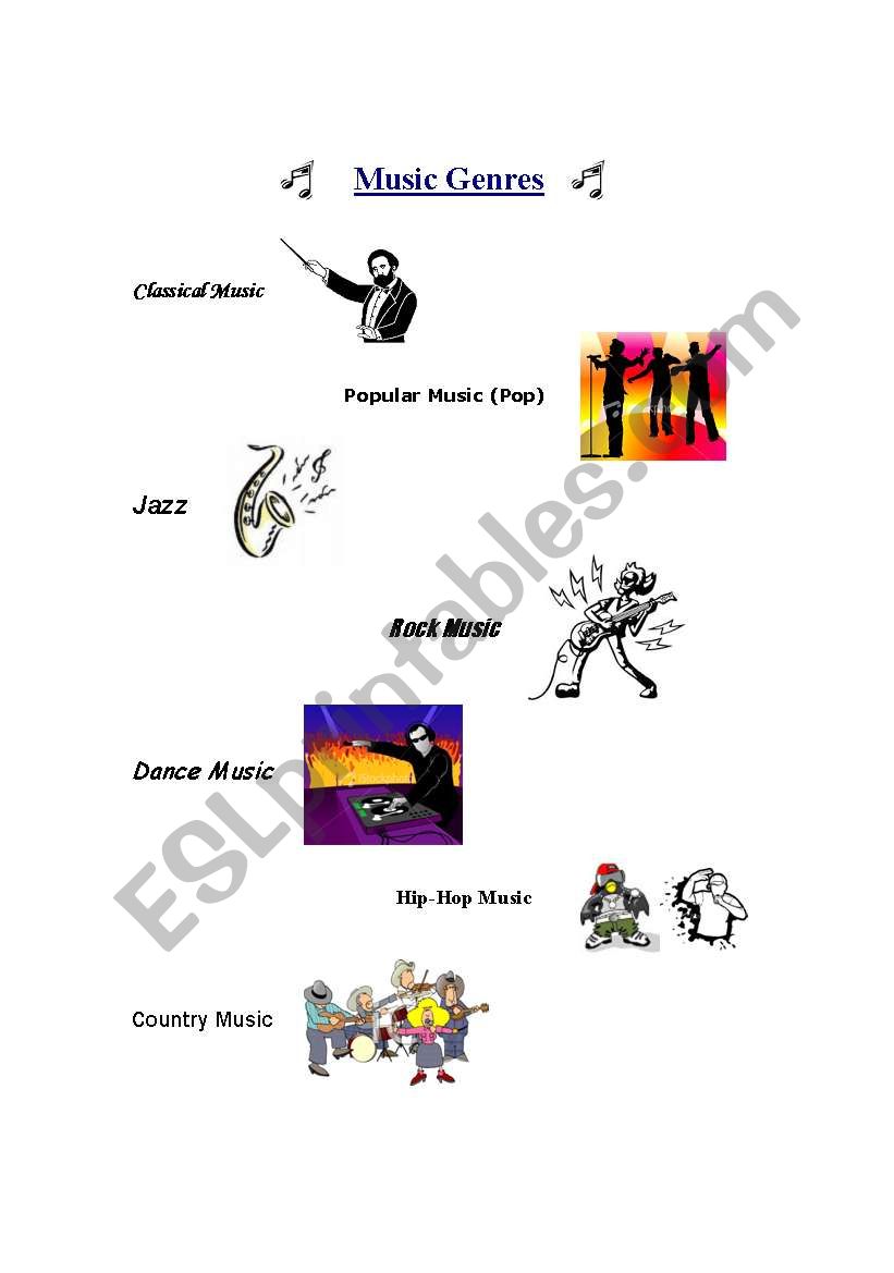 Music Genres ESL Worksheet By Ryanlaoshi