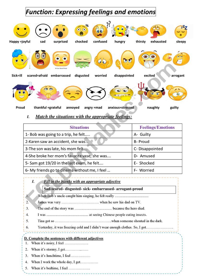 feelings and emotions worksheet