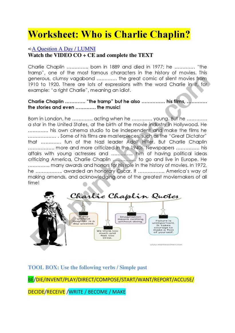 WHO IS CHARLIE CHAPLIN? worksheet