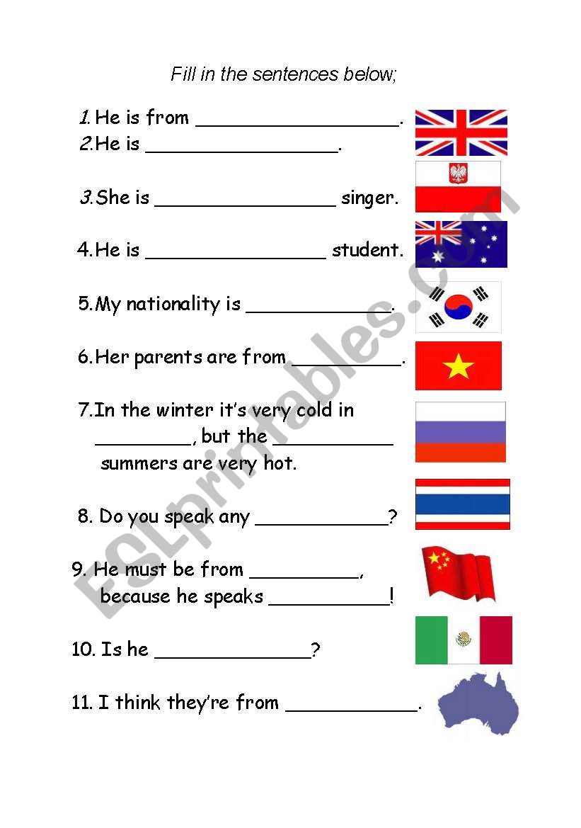 Countries & nationalities worksheet