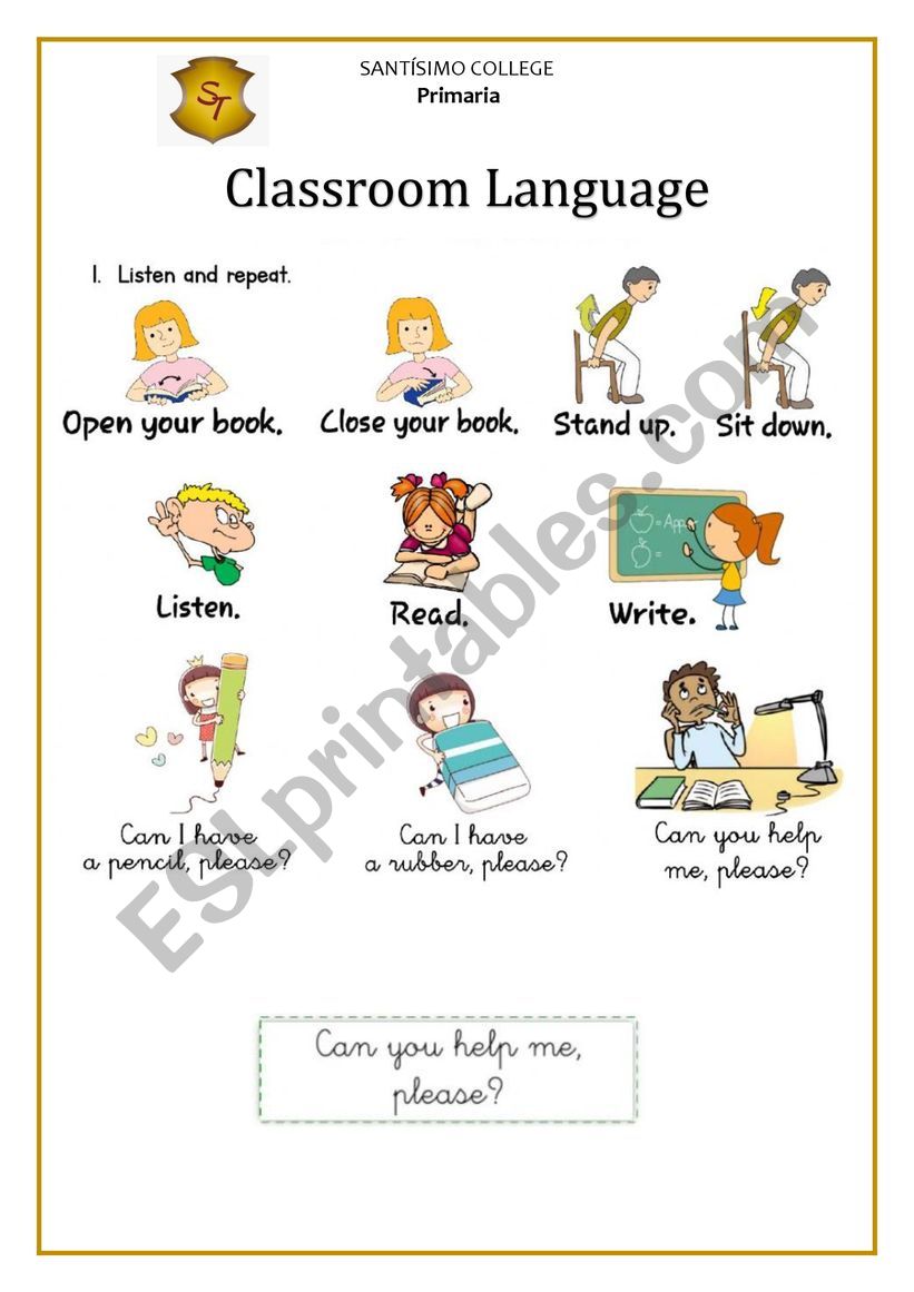 Classroom language worksheet