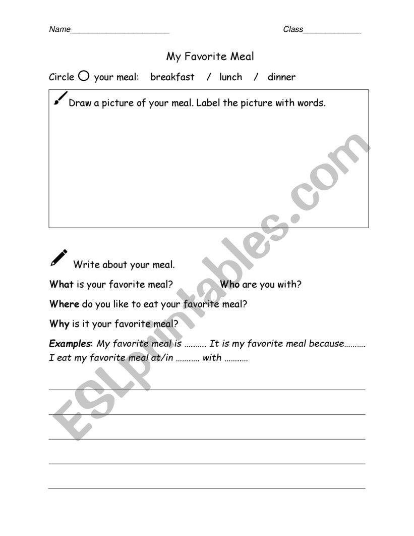 My Favorite Meal worksheet