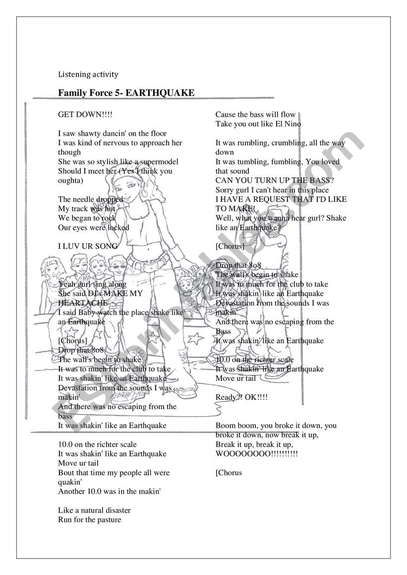 LISTENING EARTHQUAKE worksheet