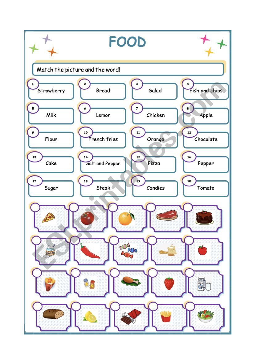 Food Match Game - ESL worksheet by AuntPaola