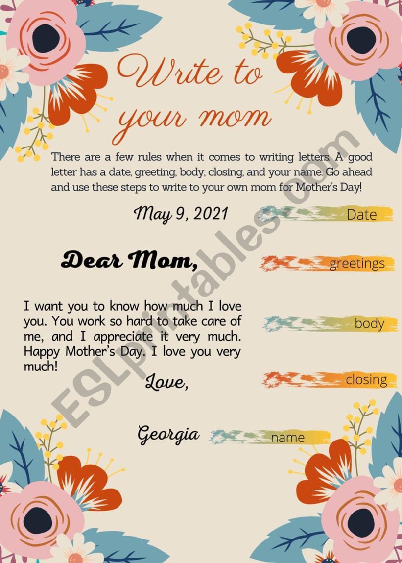 Write a letter to your mom worksheet