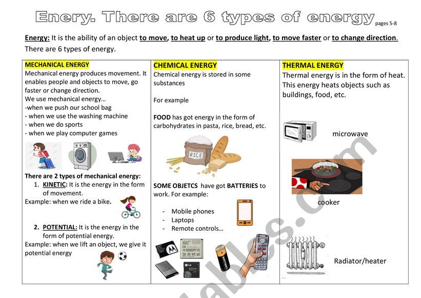 ENERGY worksheet