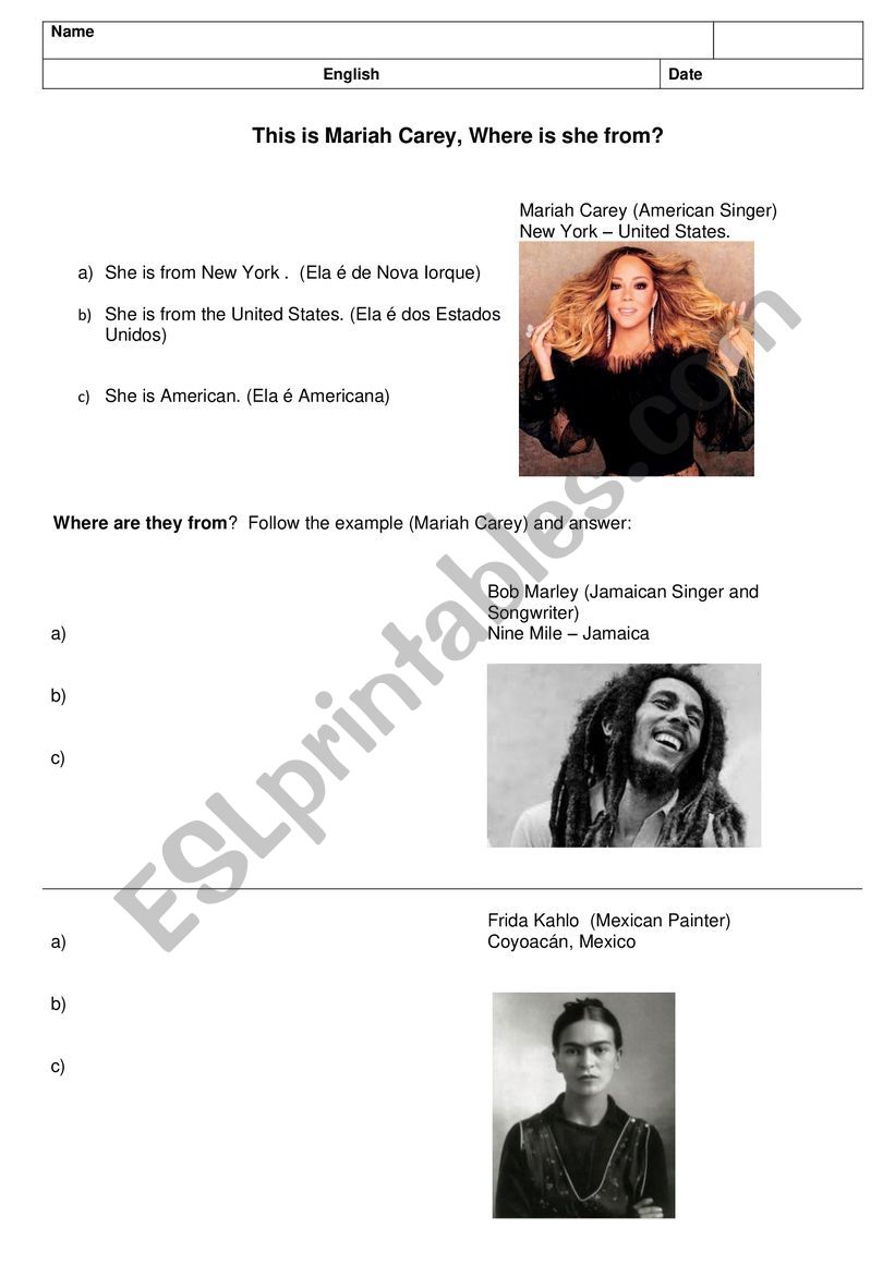 Countries ans nationalities worksheet