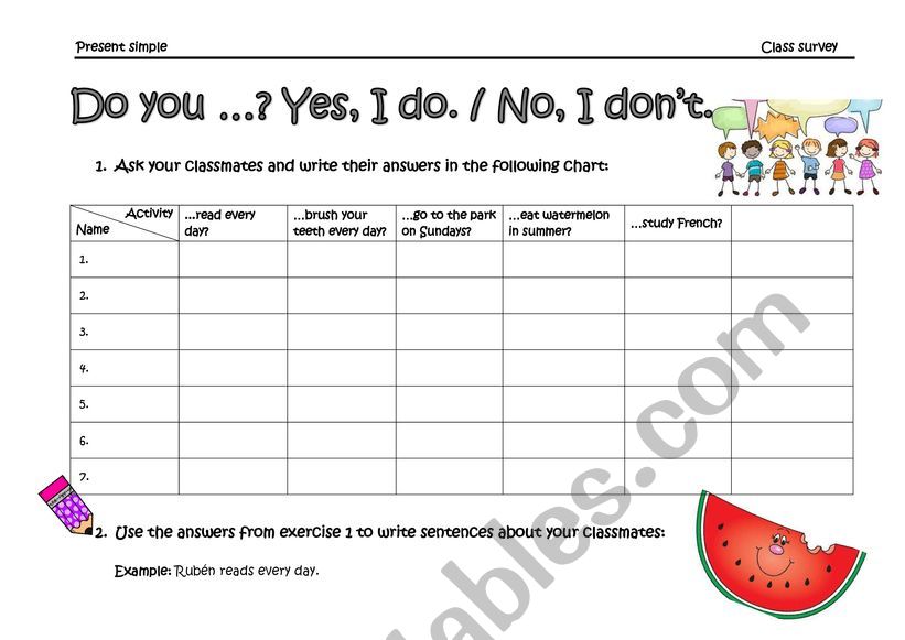 Class survey- PRESENT SIMPLE TENSE
