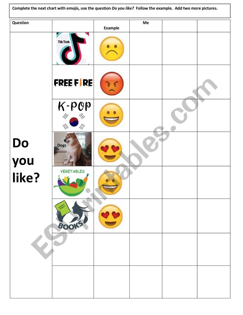 Chart Do you like? worksheet