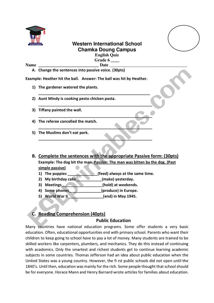 Active and Passive Voice worksheet