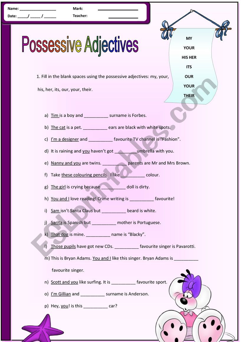 possessive adjectives worksheet