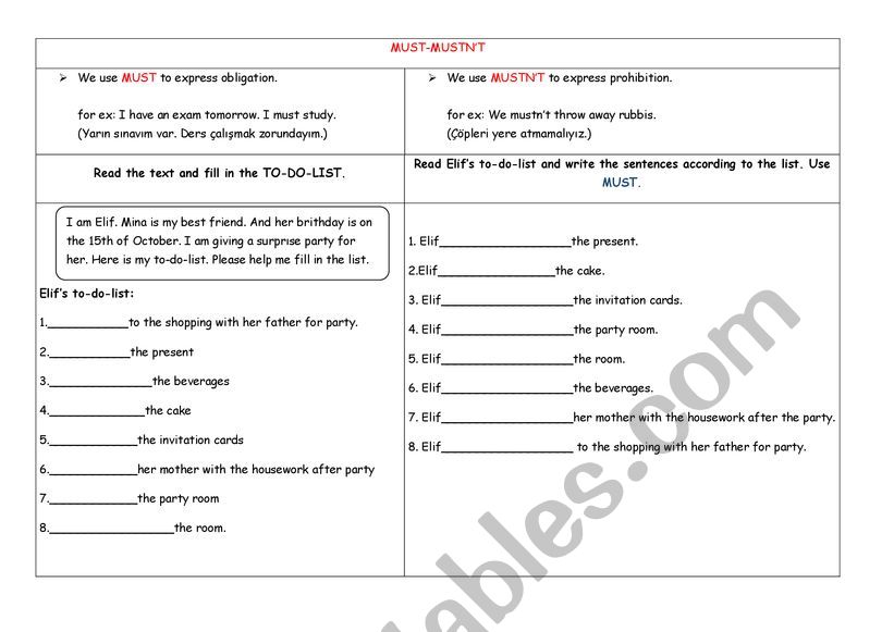 MUST WITH GRAMMAR NOTES worksheet