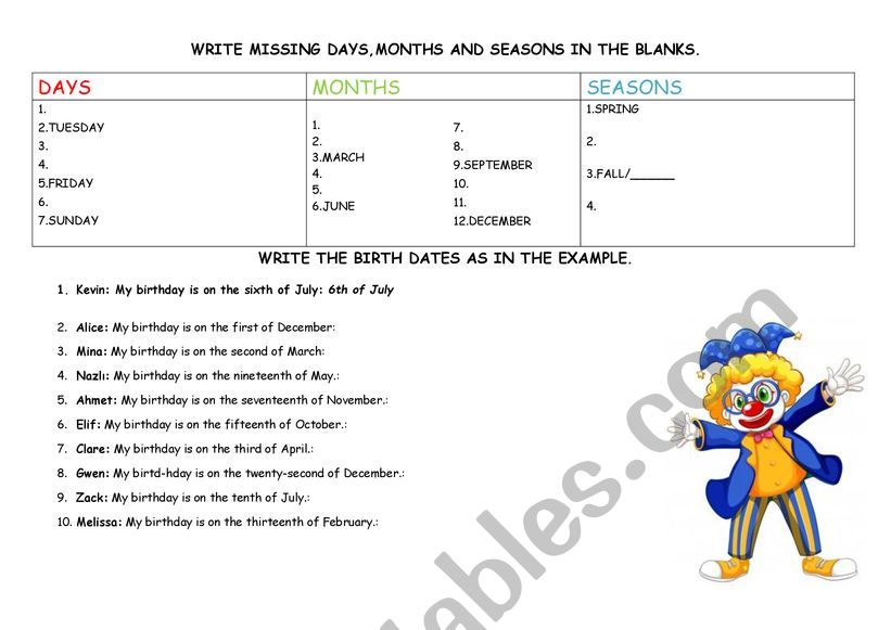 IN,ON AND AT FOR TIME worksheet